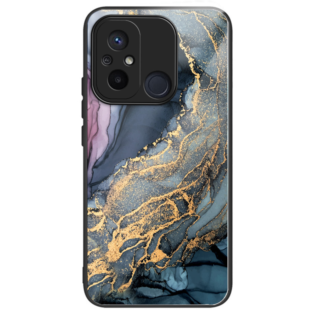 For Xiaomi Redmi 12C 4G Artistic Marble Tempered Glass Cover Shockproof Phone Case - Style A