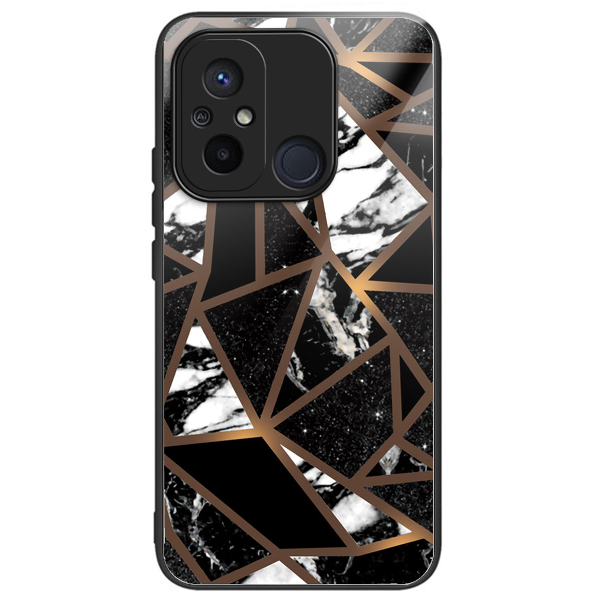For Xiaomi Redmi 12C 4G Artistic Marble Tempered Glass Cover Shockproof Phone Case - Style A