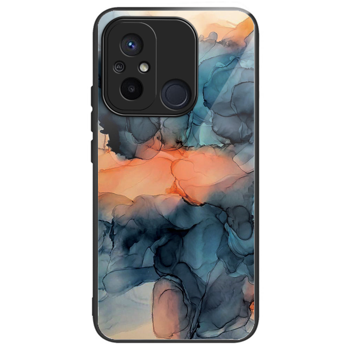 For Xiaomi Redmi 12C 4G Artistic Marble Tempered Glass Cover Shockproof Phone Case - Style A
