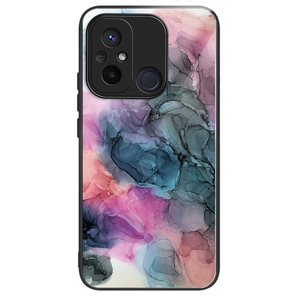 For Xiaomi Redmi 12C 4G Artistic Marble Tempered Glass Cover Shockproof Phone Case - Style A