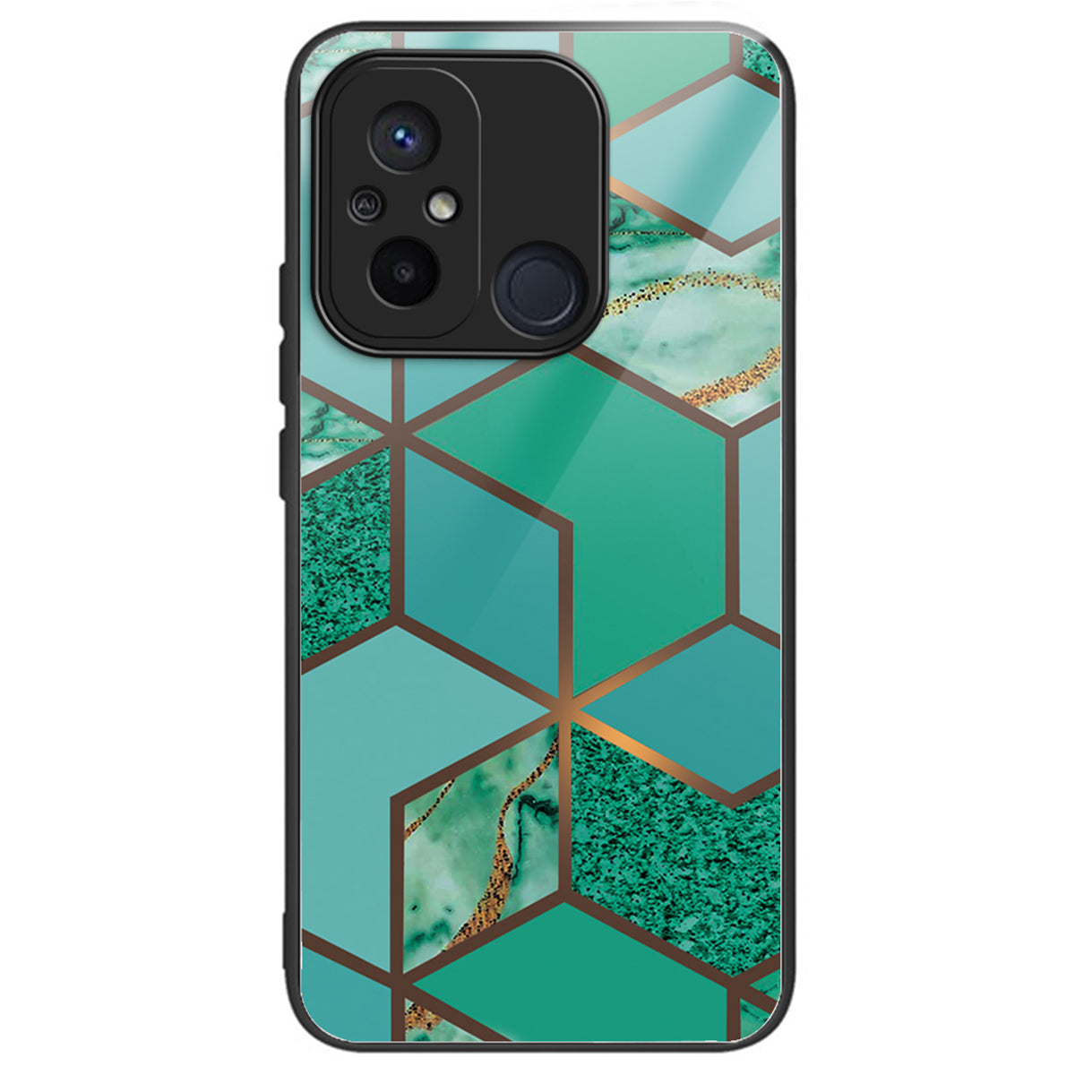 For Xiaomi Redmi 12C 4G Artistic Marble Tempered Glass Cover Shockproof Phone Case - Style A