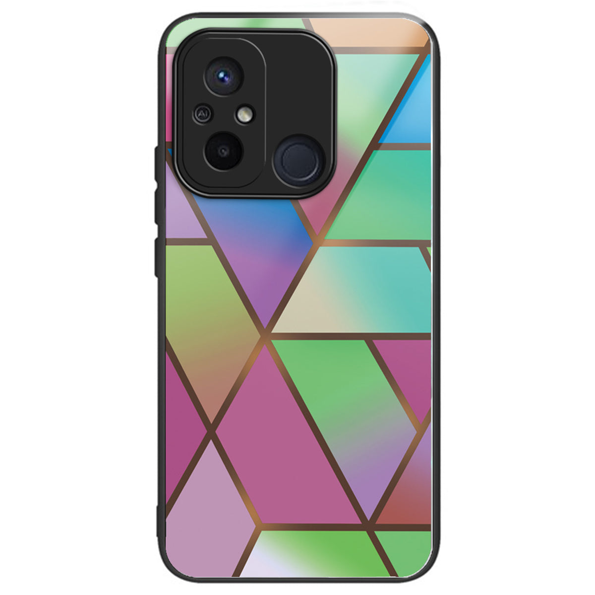 For Xiaomi Redmi 12C 4G Artistic Marble Tempered Glass Cover Shockproof Phone Case - Style A