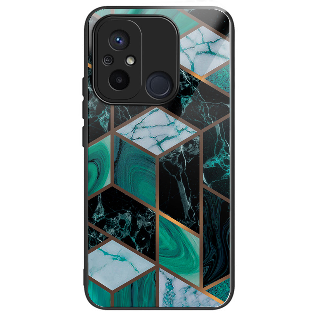 For Xiaomi Redmi 12C 4G Artistic Marble Tempered Glass Cover Shockproof Phone Case - Style A