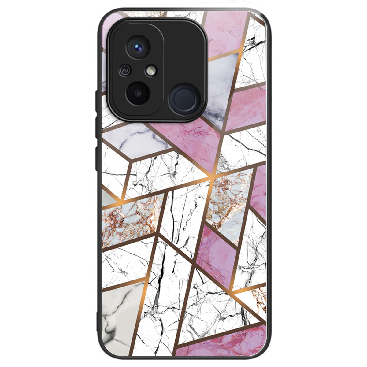 For Xiaomi Redmi 12C 4G Artistic Marble Tempered Glass Cover Shockproof Phone Case - Style A