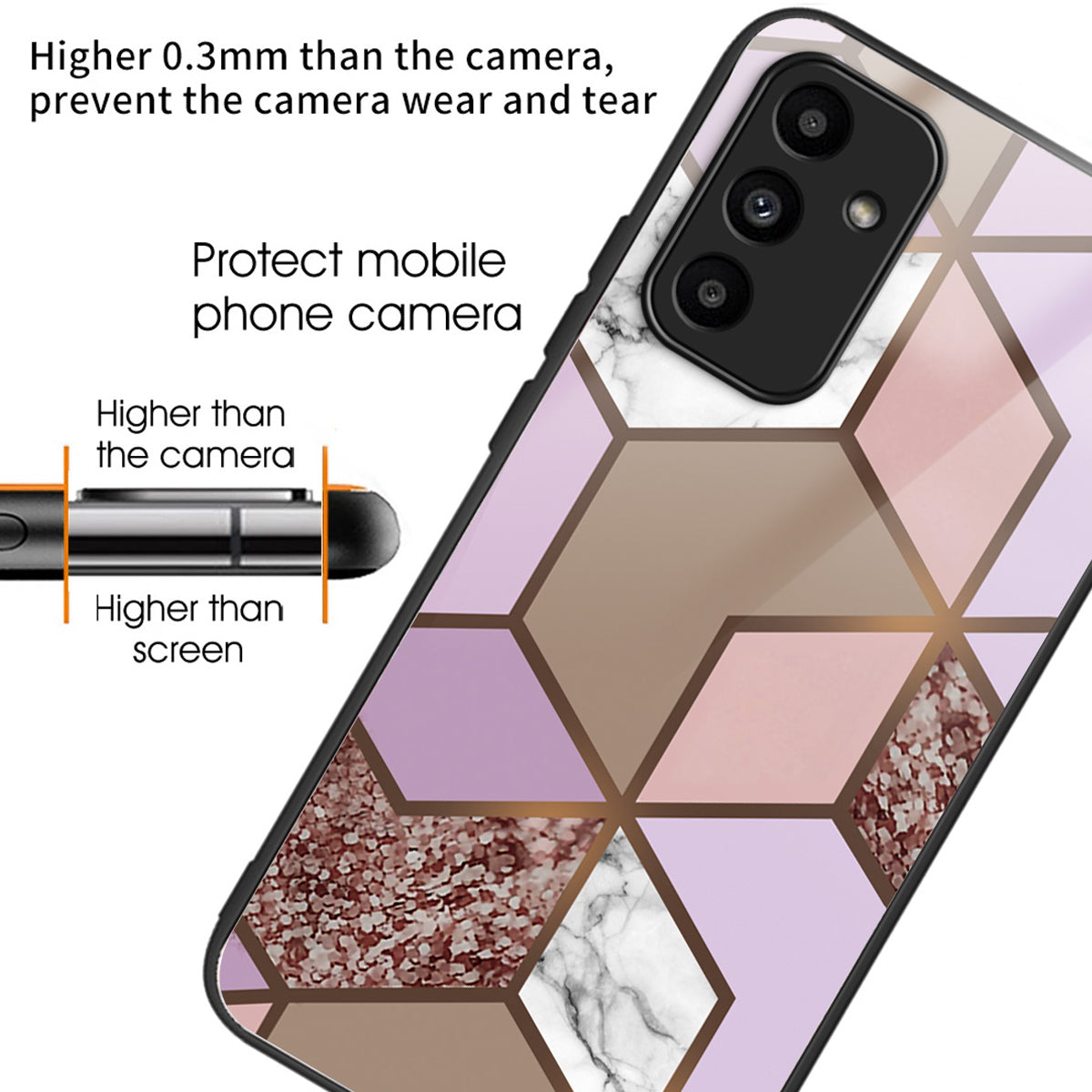 For Samsung Galaxy A15 4G / 5G Tempered Glass Case Shock Protective Phone Cover Marble Pattern - Style A