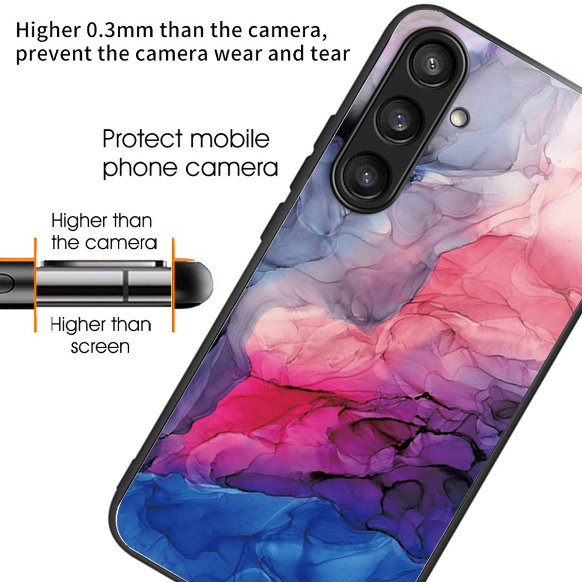 For Samsung Galaxy S23 FE Marble Pattern Case Tempered Glass+PC Back TPU Frame Phone Cover - Style A