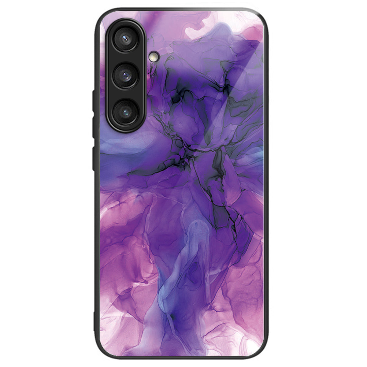 For Samsung Galaxy S23 FE Marble Pattern Case Tempered Glass+PC Back TPU Frame Phone Cover - Style A