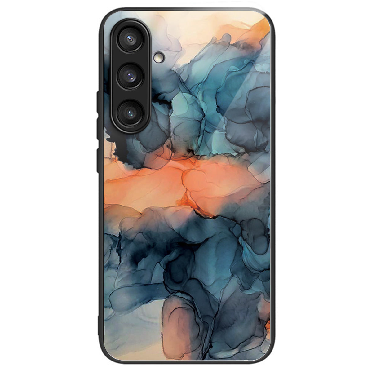 For Samsung Galaxy S23 FE Marble Pattern Case Tempered Glass+PC Back TPU Frame Phone Cover - Style A