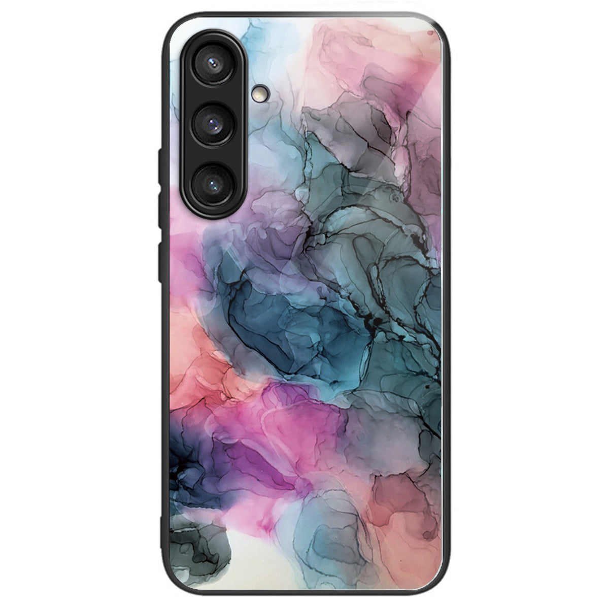 For Samsung Galaxy S23 FE Marble Pattern Case Tempered Glass+PC Back TPU Frame Phone Cover - Style A