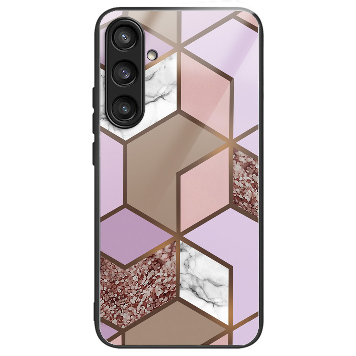 For Samsung Galaxy S23 FE Marble Pattern Case Tempered Glass+PC Back TPU Frame Phone Cover - Style A