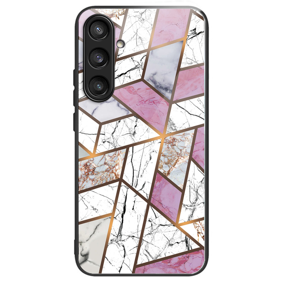 For Samsung Galaxy S23 FE Marble Pattern Case Tempered Glass+PC Back TPU Frame Phone Cover - Style A