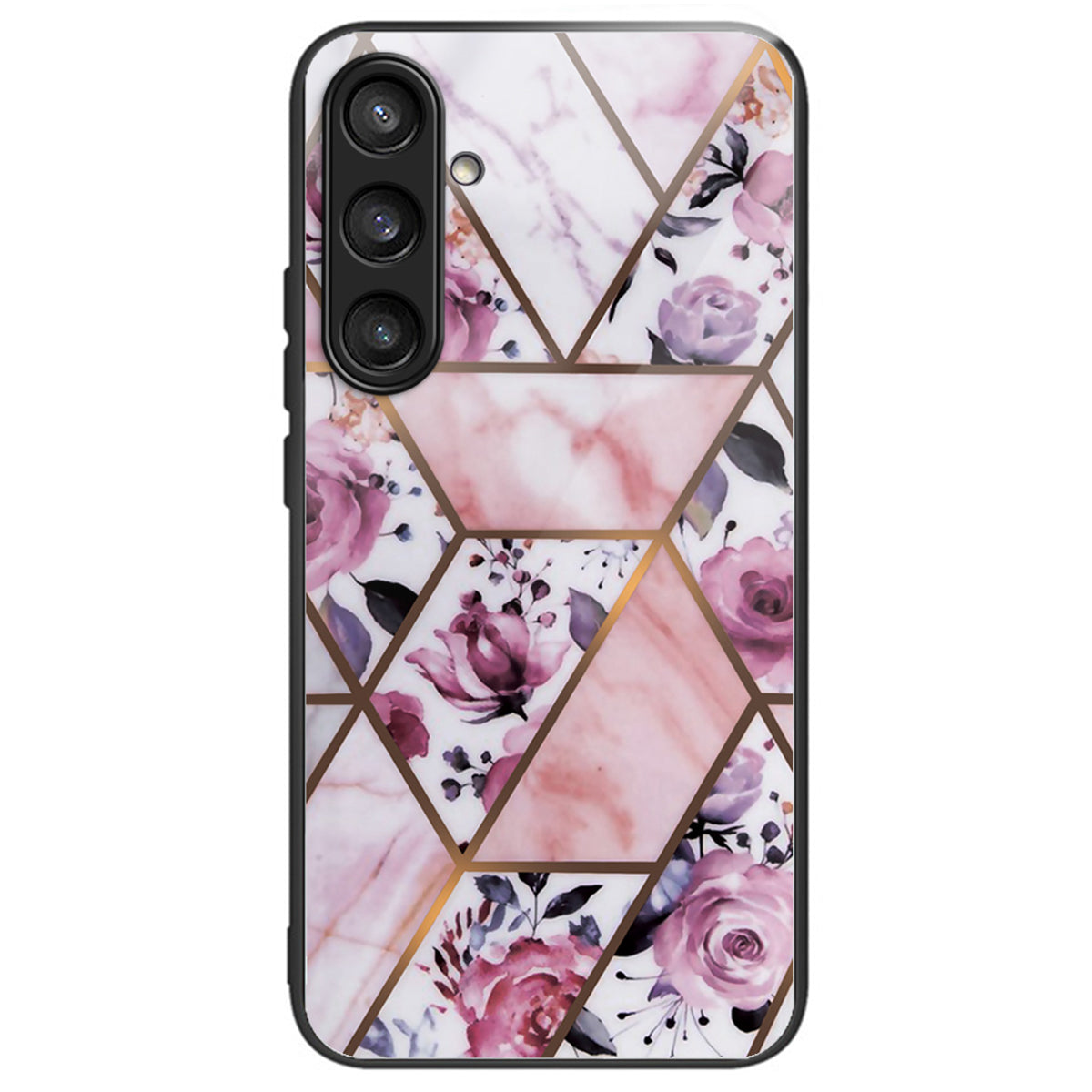 For Samsung Galaxy S23 FE Marble Pattern Case Tempered Glass+PC Back TPU Frame Phone Cover - Style A