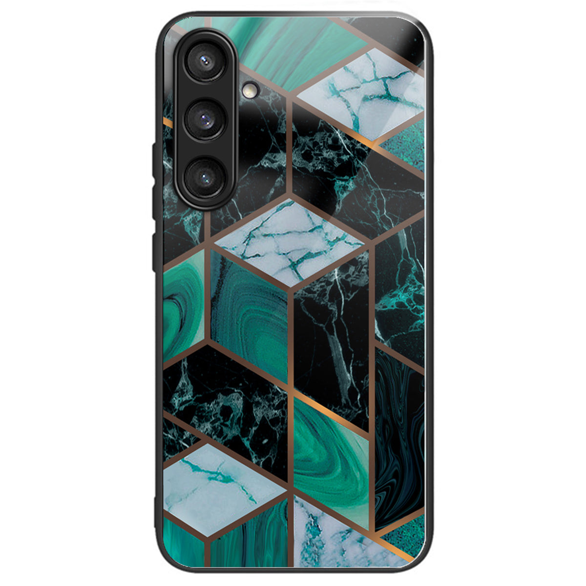 For Samsung Galaxy S23 FE Marble Pattern Case Tempered Glass+PC Back TPU Frame Phone Cover - Style A