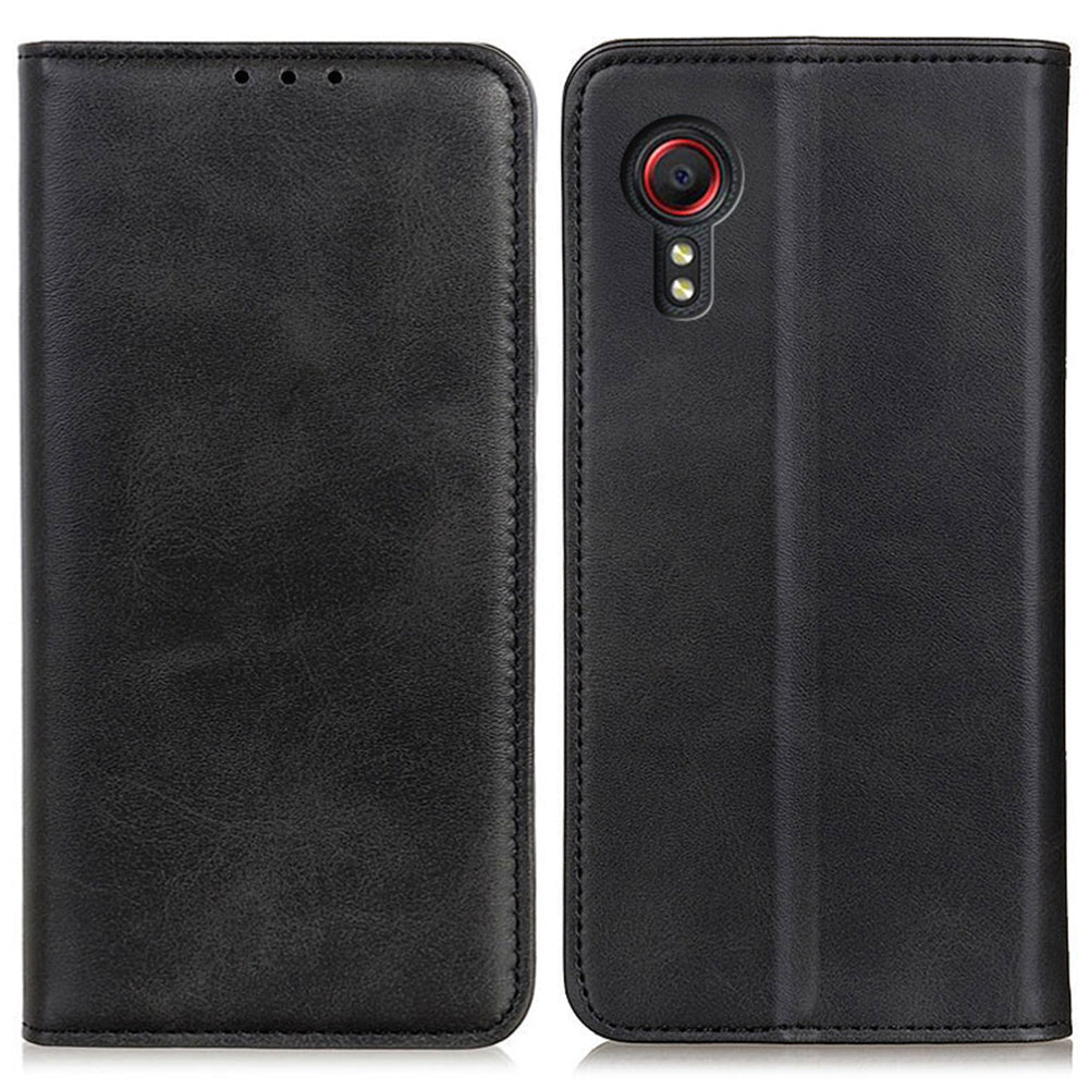 For Samsung Galaxy Xcover7 Split Leather Case Wallet Phone Cover Magnetic Closing - Black