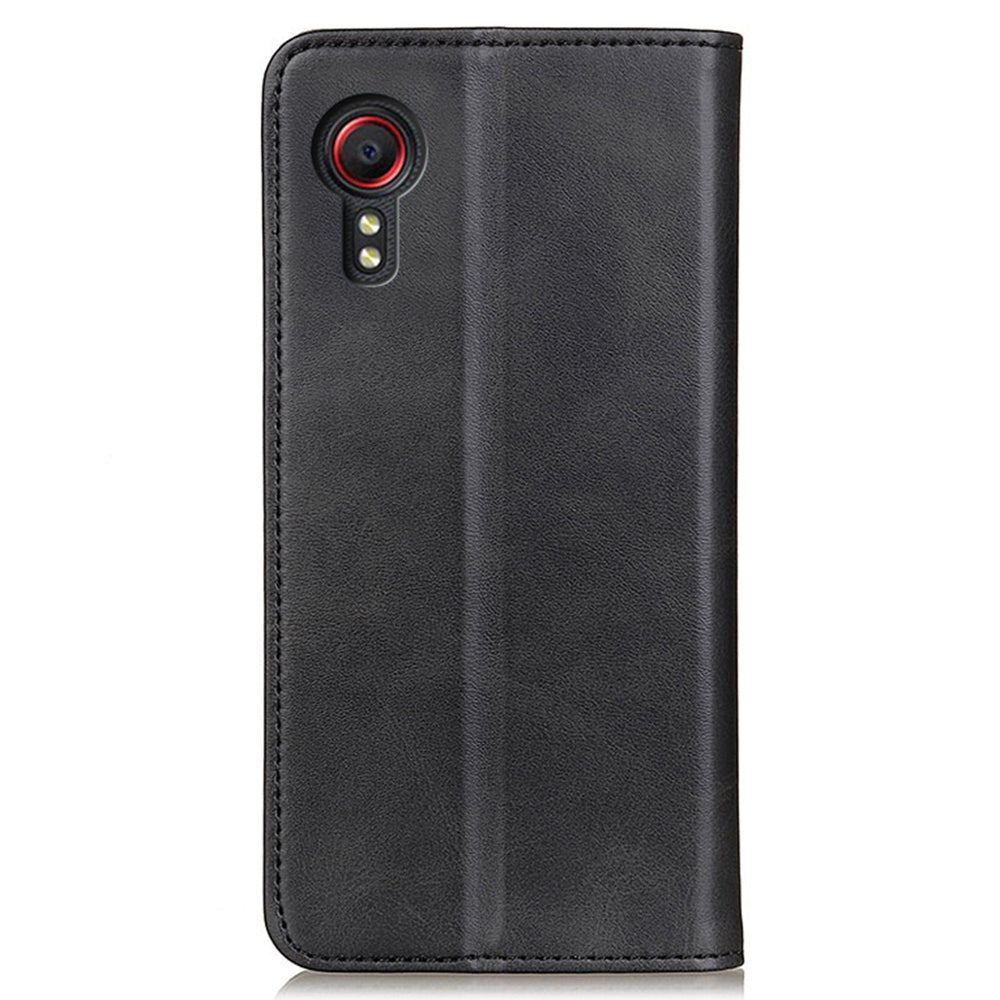 For Samsung Galaxy Xcover7 Split Leather Case Wallet Phone Cover Magnetic Closing - Black