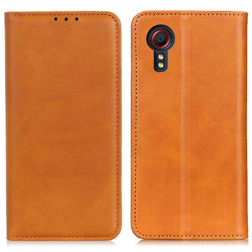 For Samsung Galaxy Xcover7 Split Leather Case Wallet Phone Cover Magnetic Closing - Black