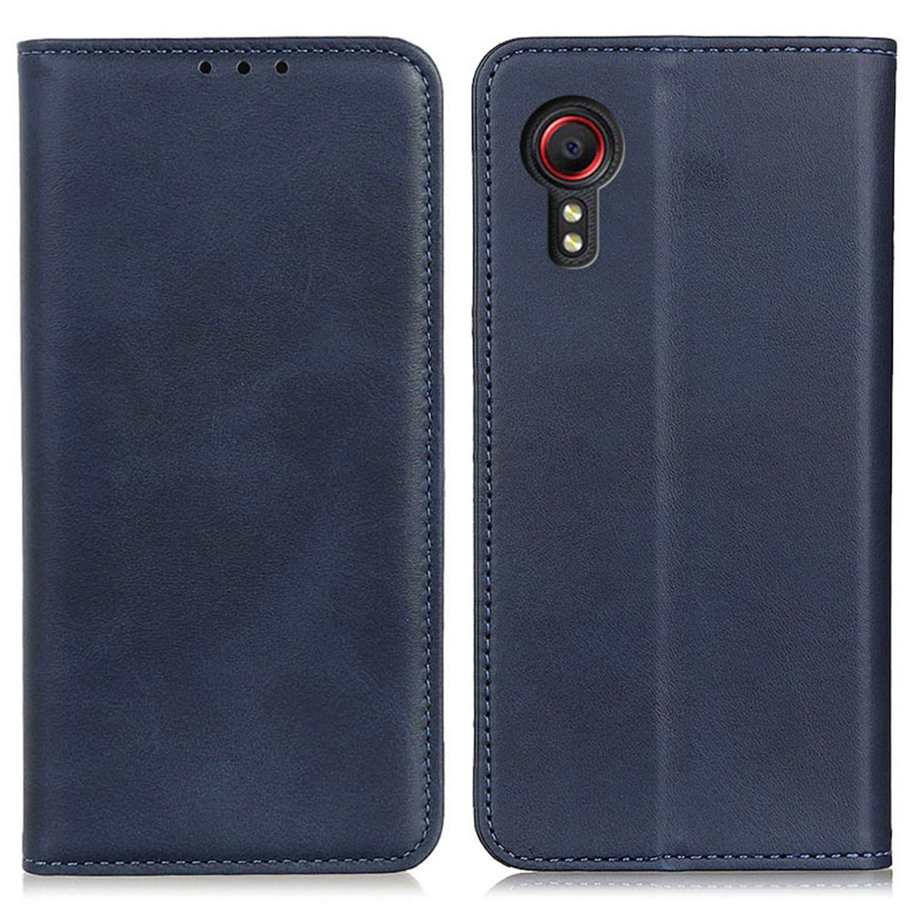 For Samsung Galaxy Xcover7 Split Leather Case Wallet Phone Cover Magnetic Closing - Black