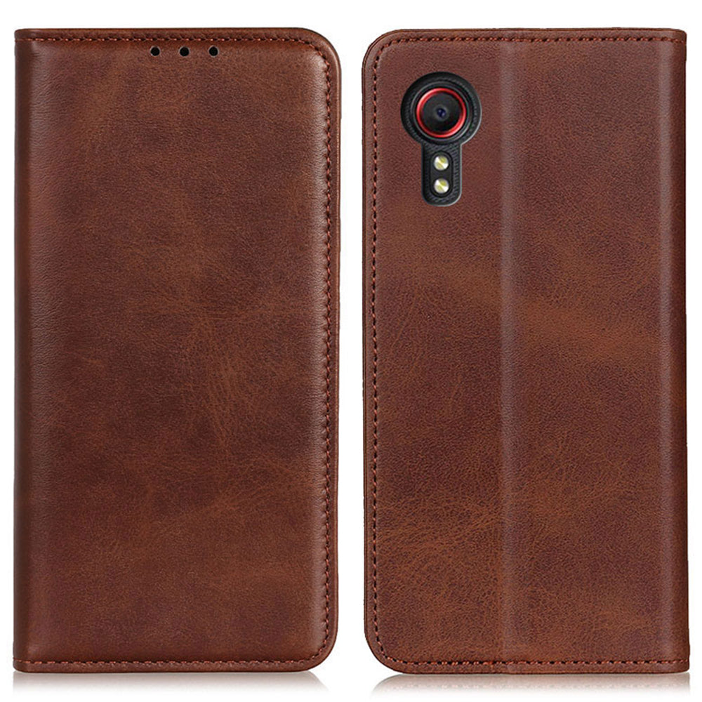 For Samsung Galaxy Xcover7 Split Leather Case Wallet Phone Cover Magnetic Closing - Black