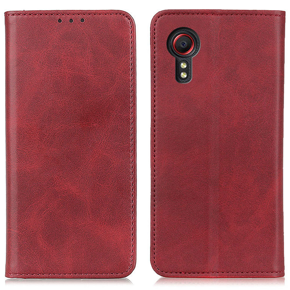 For Samsung Galaxy Xcover7 Split Leather Case Wallet Phone Cover Magnetic Closing - Black