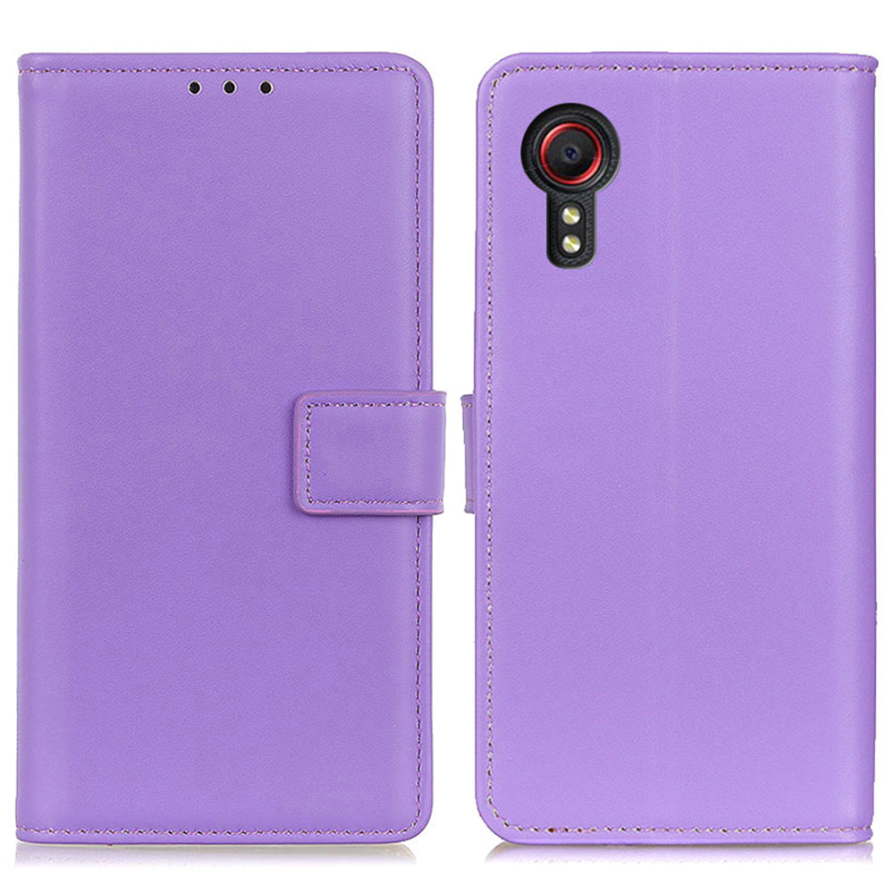For Samsung Galaxy Xcover7 Leather Phone Case with Wallet Stand Magnetic Clasp - Purple