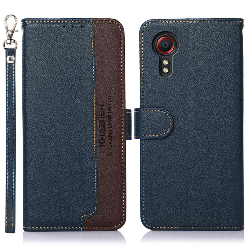 KHAZNEH For Samsung Galaxy Xcover7 Leather Phone Case RFID Blocking Wallet - Blue
