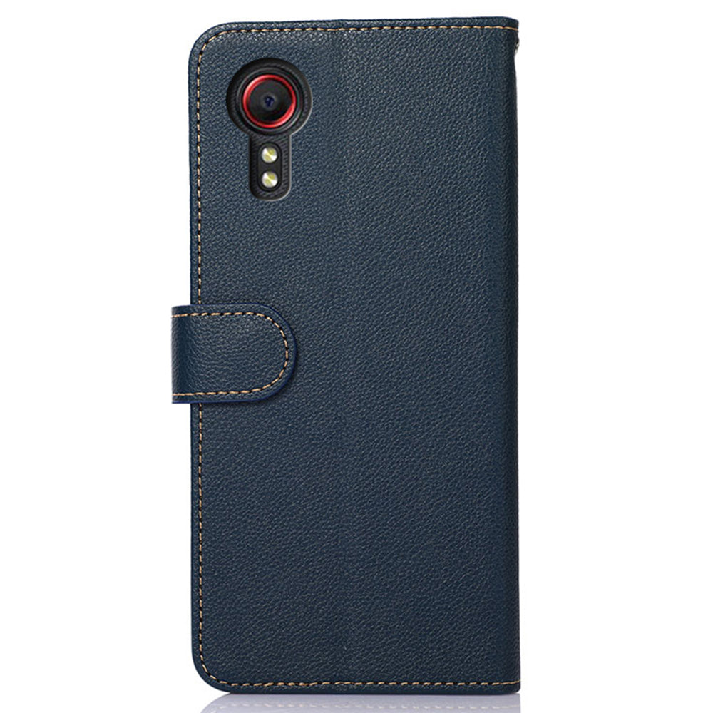 KHAZNEH For Samsung Galaxy Xcover7 Leather Phone Case RFID Blocking Wallet - Blue