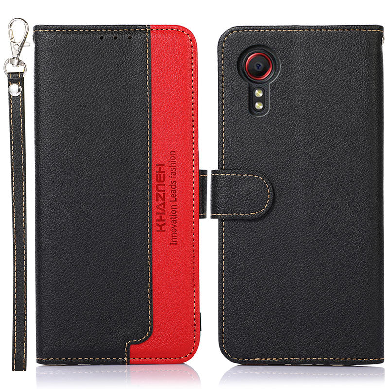 KHAZNEH For Samsung Galaxy Xcover7 Leather Phone Case RFID Blocking Wallet - Blue