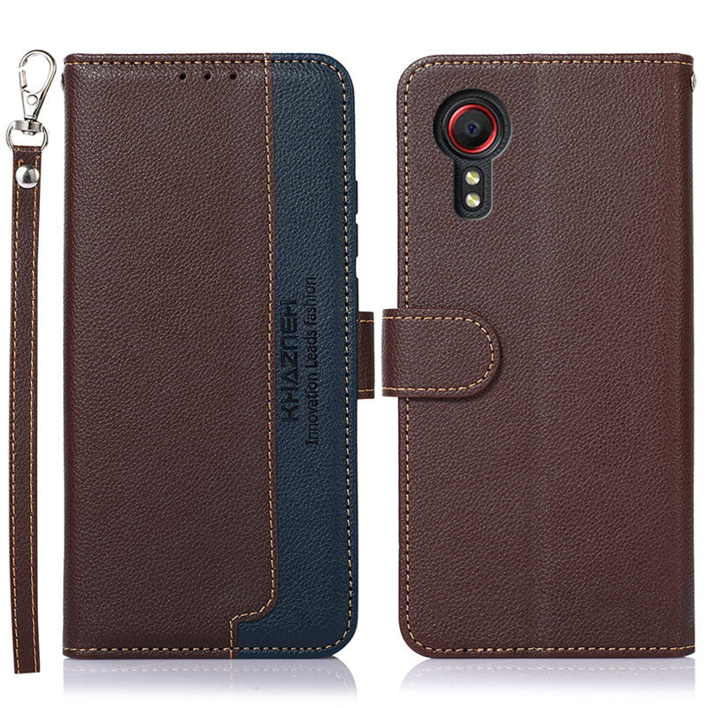 KHAZNEH For Samsung Galaxy Xcover7 Leather Phone Case RFID Blocking Wallet - Blue