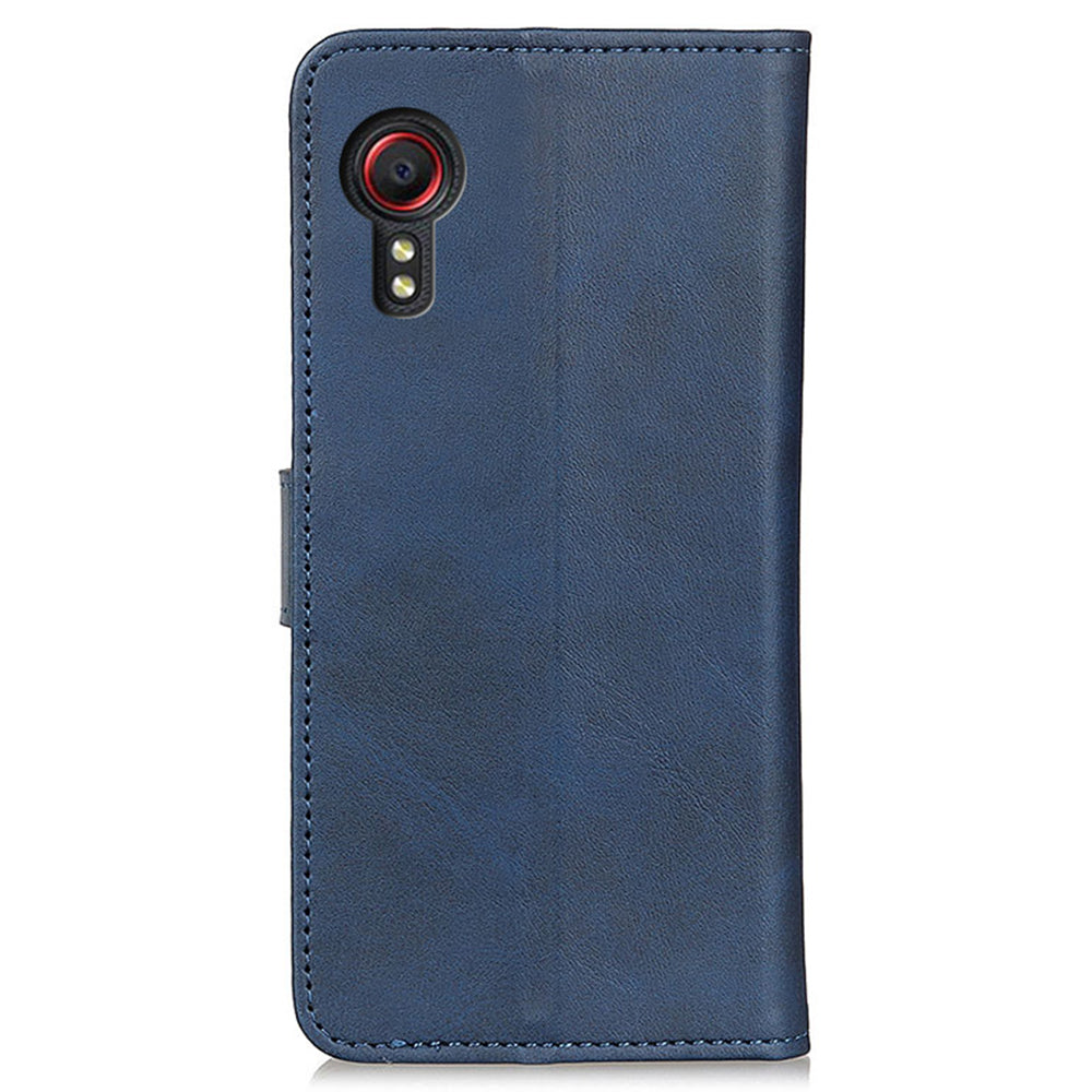 For Samsung Galaxy Xcover7 Cowhide Texture Leather Case with Wallet Stand - Blue