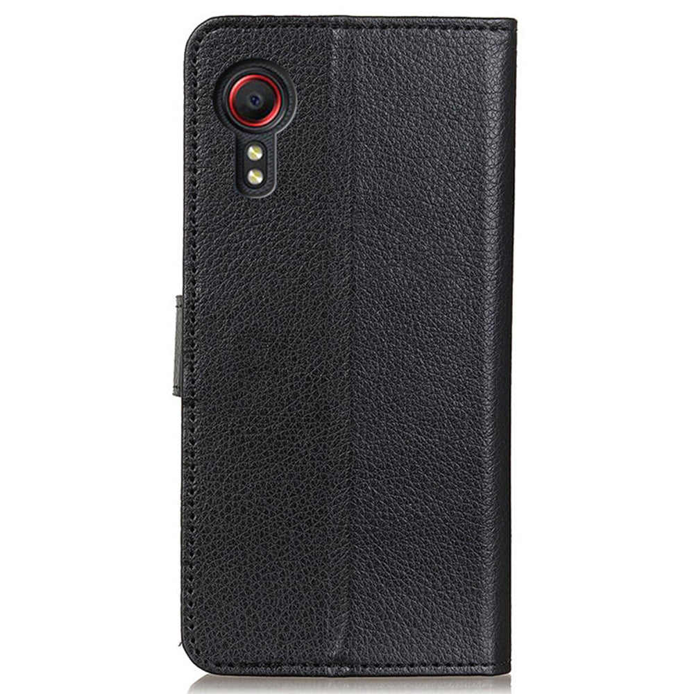 For Samsung Galaxy Xcover7 Leather Case Classic Lychee Texture Phone Wallet Cover - Black