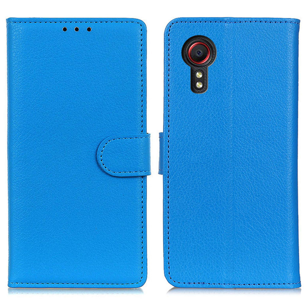 For Samsung Galaxy Xcover7 Leather Case Classic Lychee Texture Phone Wallet Cover - Black