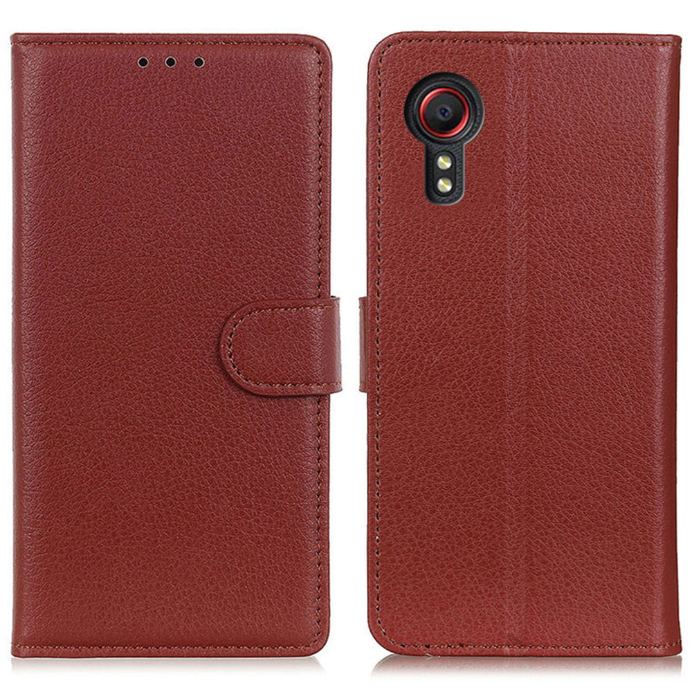 For Samsung Galaxy Xcover7 Leather Case Classic Lychee Texture Phone Wallet Cover - Black