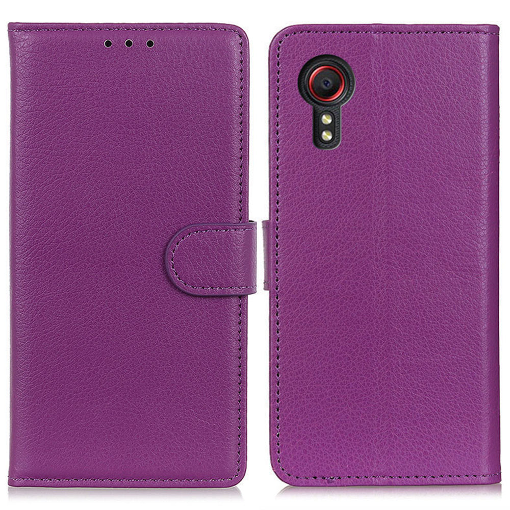 For Samsung Galaxy Xcover7 Leather Case Classic Lychee Texture Phone Wallet Cover - Black