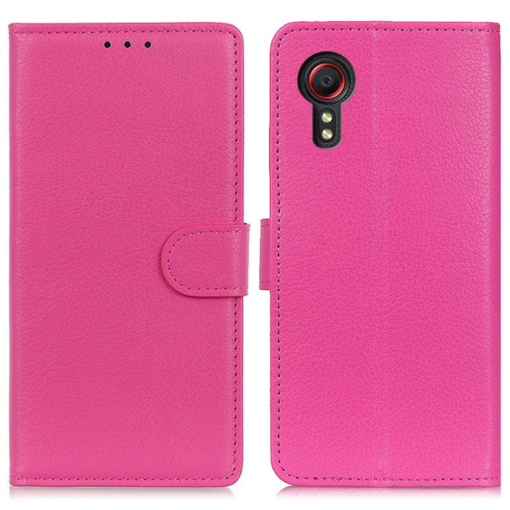For Samsung Galaxy Xcover7 Leather Case Classic Lychee Texture Phone Wallet Cover - Black