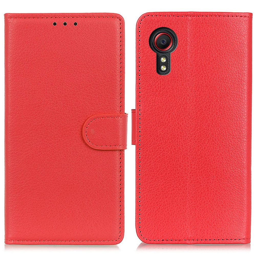 For Samsung Galaxy Xcover7 Leather Case Classic Lychee Texture Phone Wallet Cover - Black