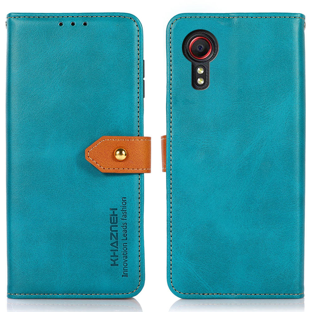 KHAZNEH For Samsung Galaxy Xcover7 Leather Wallet Case Golden Buckle Magnetic Clasp - Blue