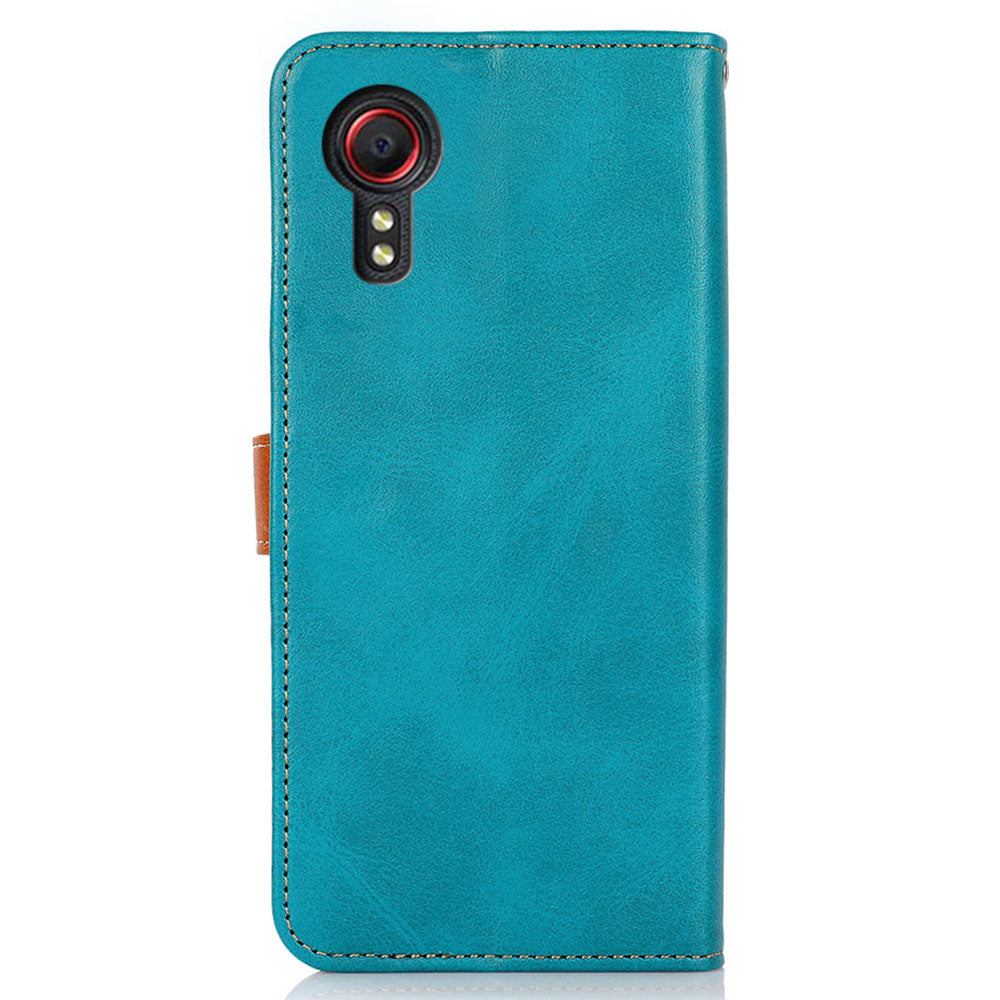 KHAZNEH For Samsung Galaxy Xcover7 Leather Wallet Case Golden Buckle Magnetic Clasp - Blue