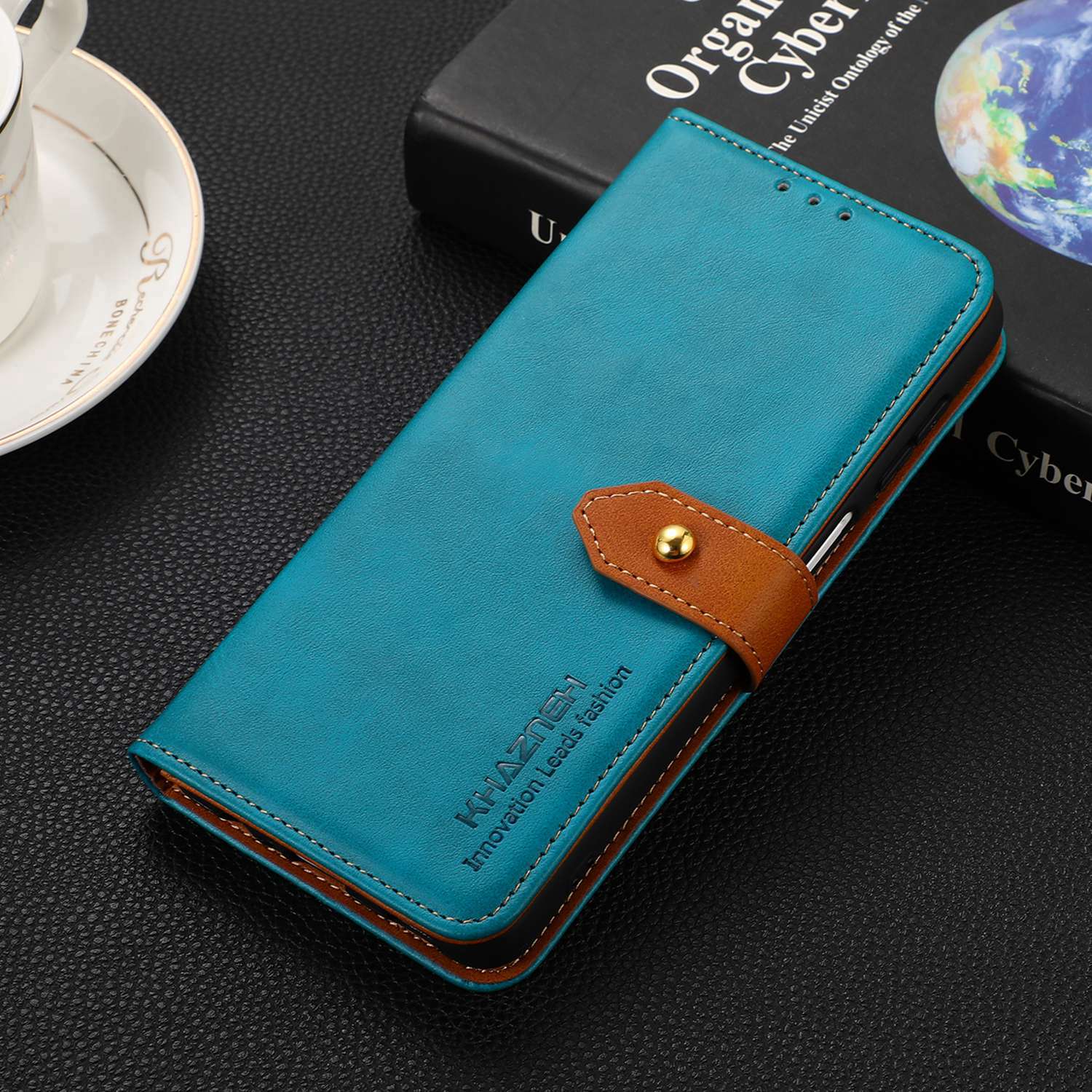 KHAZNEH For Samsung Galaxy Xcover7 Leather Wallet Case Golden Buckle Magnetic Clasp - Blue