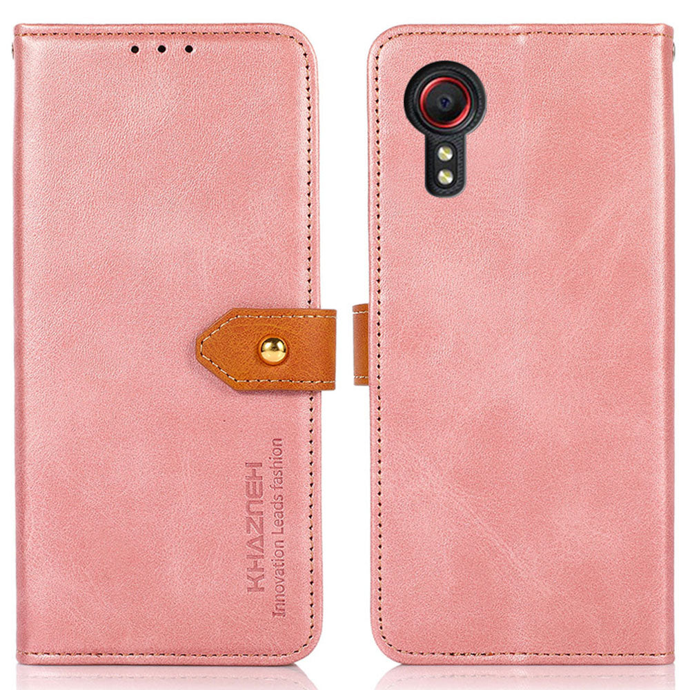 KHAZNEH For Samsung Galaxy Xcover7 Leather Wallet Case Golden Buckle Magnetic Clasp - Blue
