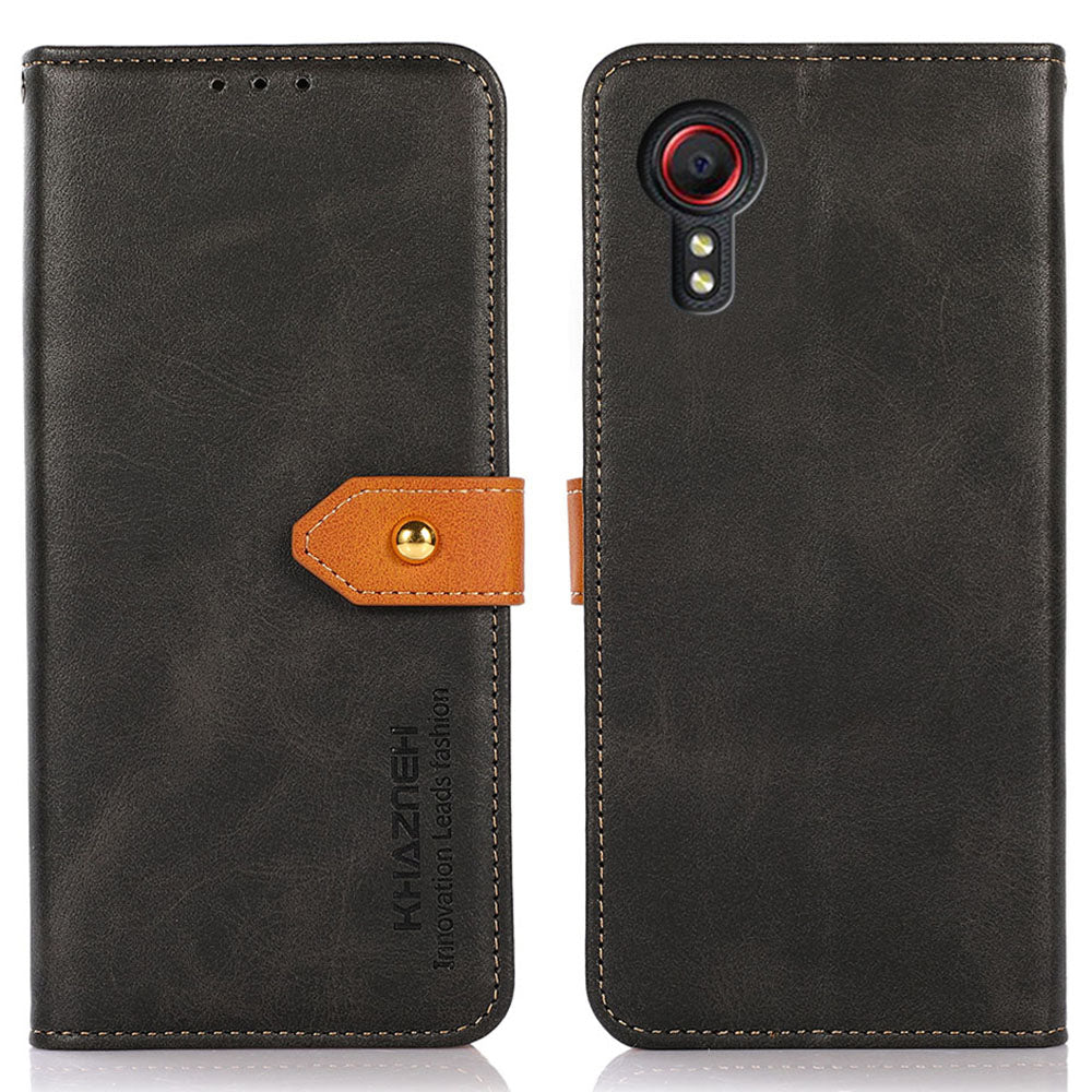 KHAZNEH For Samsung Galaxy Xcover7 Leather Wallet Case Golden Buckle Magnetic Clasp - Blue