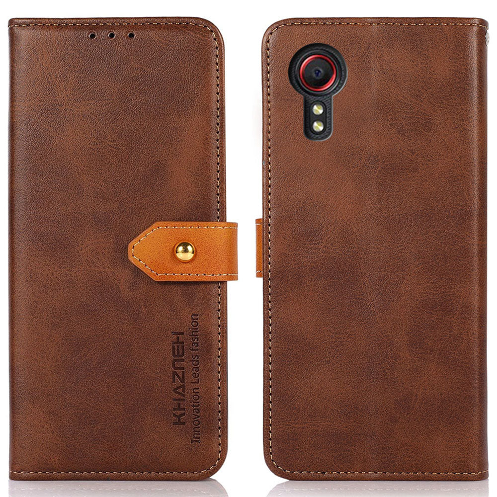 KHAZNEH For Samsung Galaxy Xcover7 Leather Wallet Case Golden Buckle Magnetic Clasp - Blue