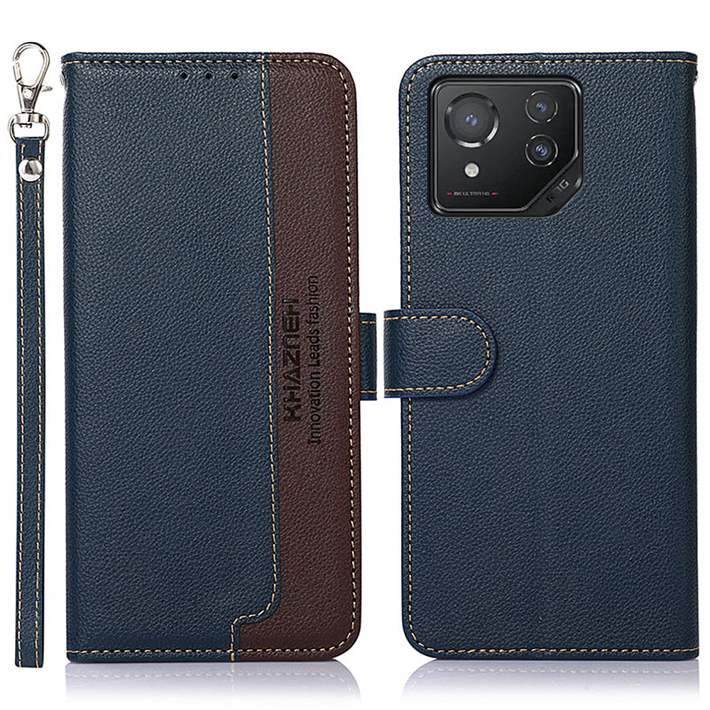 KHAZNEH For Asus ROG Phone 8 5G / Phone 8 Pro 5G Lychee Texture Leather Case Phone Wallet Cover - Blue