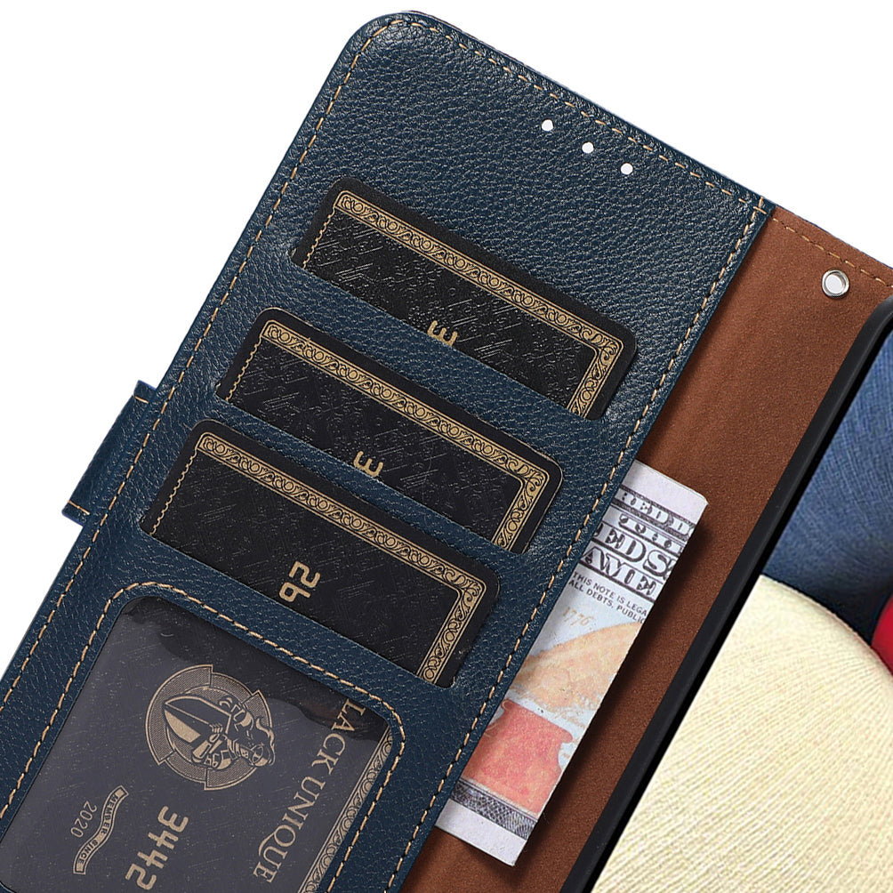 KHAZNEH For Asus ROG Phone 8 5G / Phone 8 Pro 5G Lychee Texture Leather Case Phone Wallet Cover - Blue