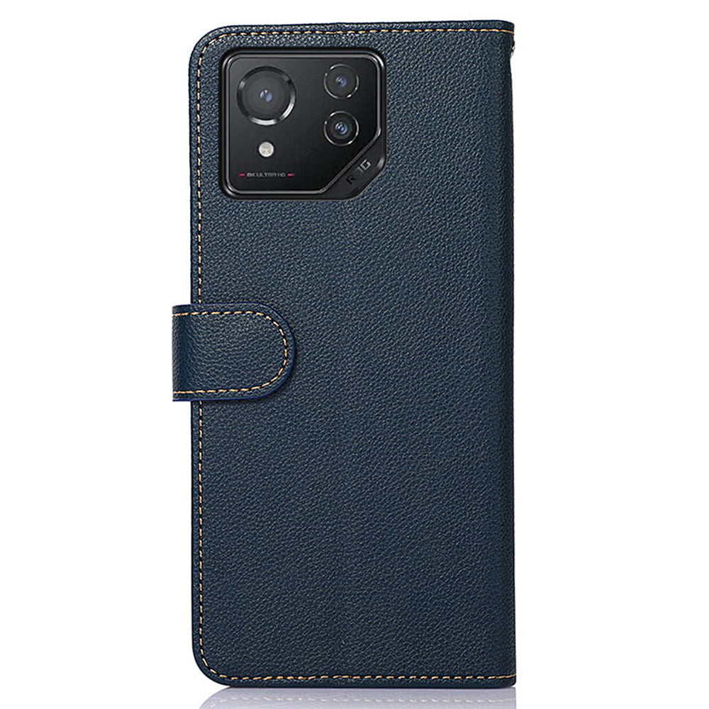 KHAZNEH For Asus ROG Phone 8 5G / Phone 8 Pro 5G Lychee Texture Leather Case Phone Wallet Cover - Blue