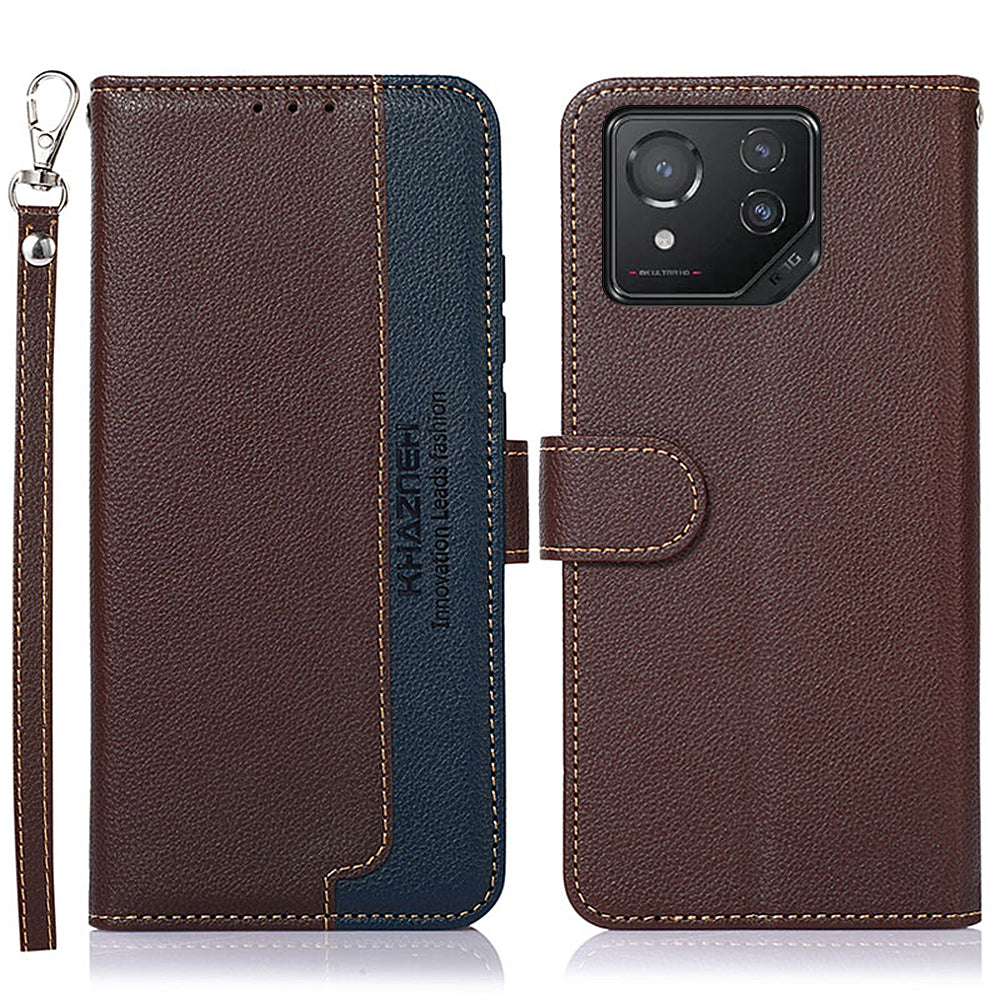 KHAZNEH For Asus ROG Phone 8 5G / Phone 8 Pro 5G Lychee Texture Leather Case Phone Wallet Cover - Blue