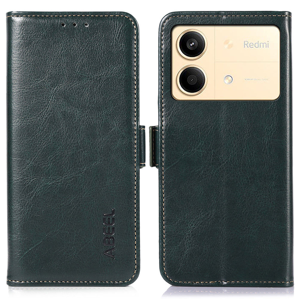 ABEEL For Xiaomi Redmi Note 13R Pro 5G Leather Case Wallet Cover Crazy Horse Texture - Blue