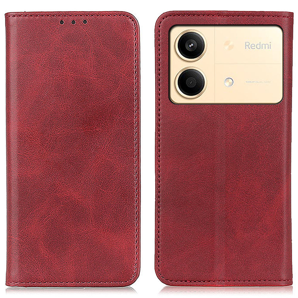 For Xiaomi Redmi Note 13R Pro 5G Split Leather Case Wallet Magnetic Closing Cover - Black