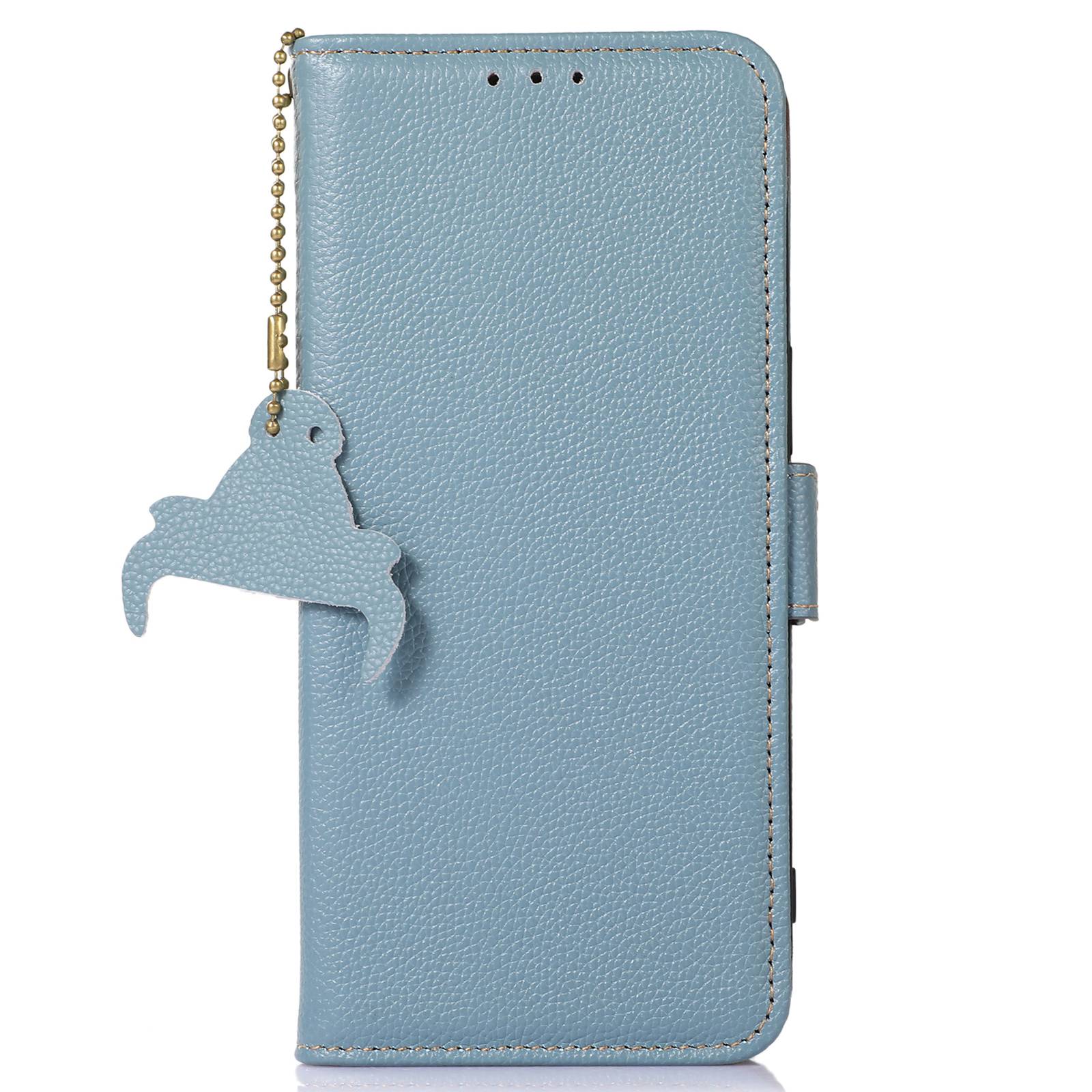 For Xiaomi Redmi Note 13R Pro 5G Wallet Case Genuine Cow Leather Phone Cover - Blue