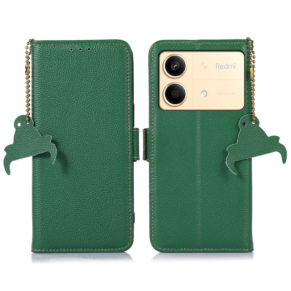 For Xiaomi Redmi Note 13R Pro 5G Wallet Case Genuine Cow Leather Phone Cover - Blue