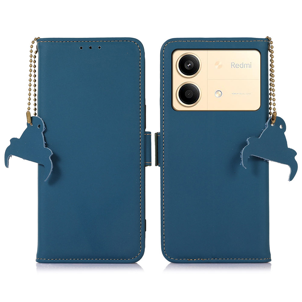 For Xiaomi Redmi Note 13R Pro 5G Genuine Cow Leather Phone Case RFID Blocking - Black